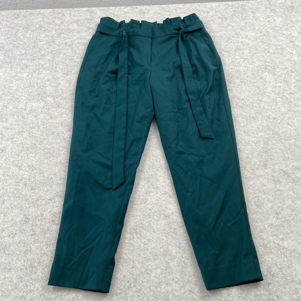 J.Crew Dress Pants Womens 10 (31x26) Green Wool Paperbag Belted Tapered Work
